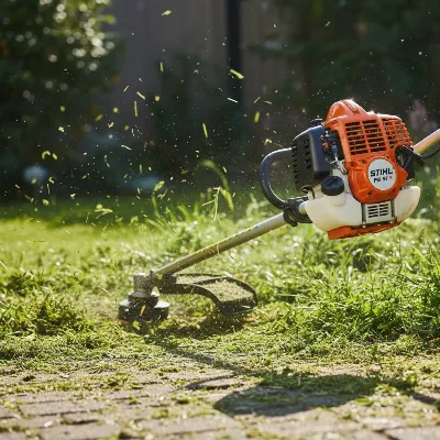 Stihl FS 91 R straight shaft string trimmer cutting dense grass